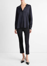 Silk Satin Band-Collar Blouse in Long Sleeve | Vince Online