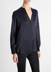 Silk Satin Band-Collar Blouse in Long Sleeve | Vince Online