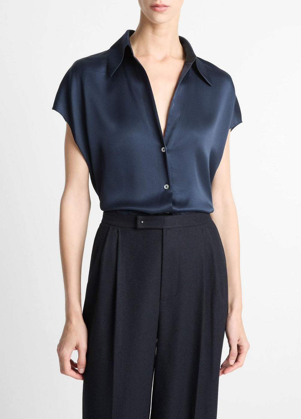Silk Cap-Sleeve Ruched-Back Blouse in Short Sleeve | Vince discount