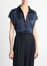 Silk Cap-Sleeve Ruched-Back Blouse in Short Sleeve | Vince discount