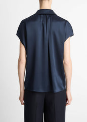 Silk Cap-Sleeve Ruched-Back Blouse in Short Sleeve | Vince discount