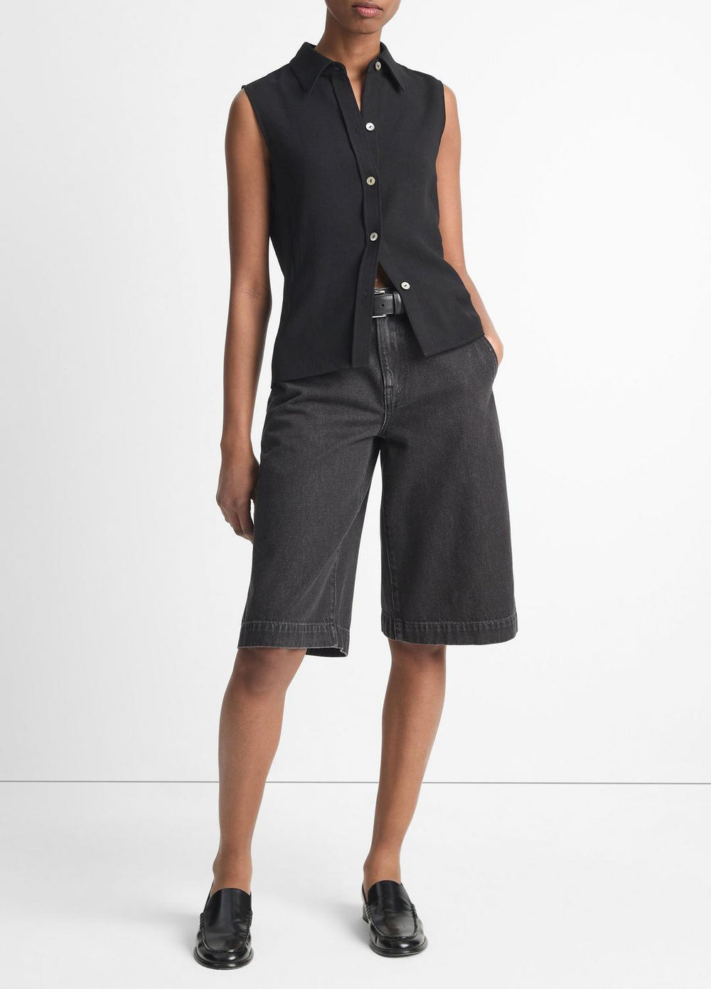 Sleeveless Button-Front Shirt in Short Sleeve | Vince outlet