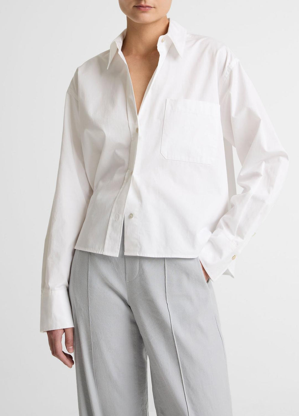 Cotton Cropped Button-Front Shirt in Long Sleeve | Vince for sale