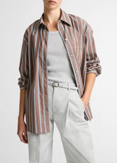 Striped Cotton-Blend Button-Front Shirt in Long Sleeve | Vince Online