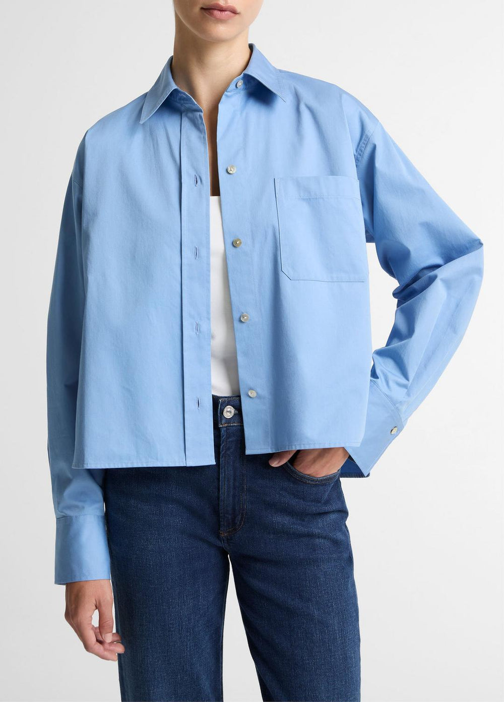 Cotton Cropped Button-Front Shirt in Long Sleeve | Vince near me