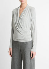 Relaxed Fixed-Wrap Jersey Top in Long Sleeve | Vince outlet