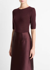 Satin-Trim Wool Elbow-Sleeve T-Shirt in Short Sleeve | Vince for sale