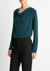 Matte Jersey Cowl-Neck Top in Long Sleeve | Vince US