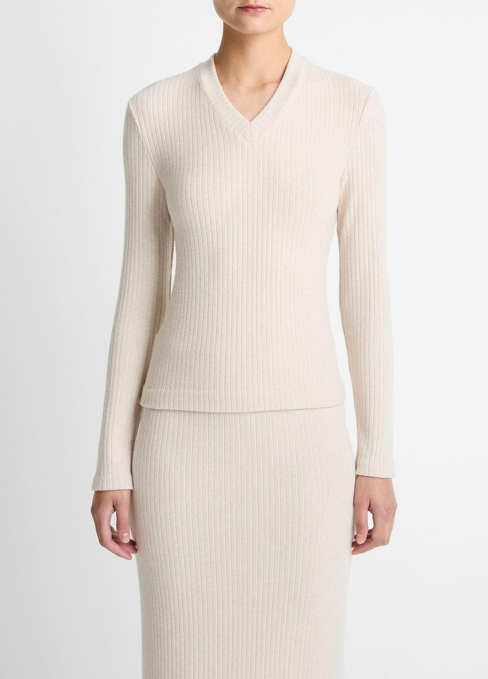 Cozy Rib High V-Neck Top in Long Sleeve | Vince discount