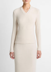 Cozy Rib High V-Neck Top in Long Sleeve | Vince discount