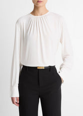 Matte Jersey Gathered Blouse in Long Sleeve | Vince Online