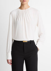 Matte Jersey Gathered Blouse in Long Sleeve | Vince Online