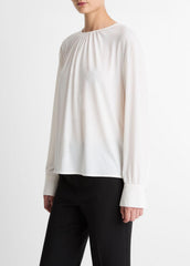 Matte Jersey Gathered Blouse in Long Sleeve | Vince Online