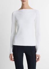 Ribbed Cotton-Blend Slash-Neck Long-Sleeve Top in Long Sleeve | Vince on sale