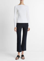 Ribbed Cotton-Blend Slash-Neck Long-Sleeve Top in Long Sleeve | Vince on sale