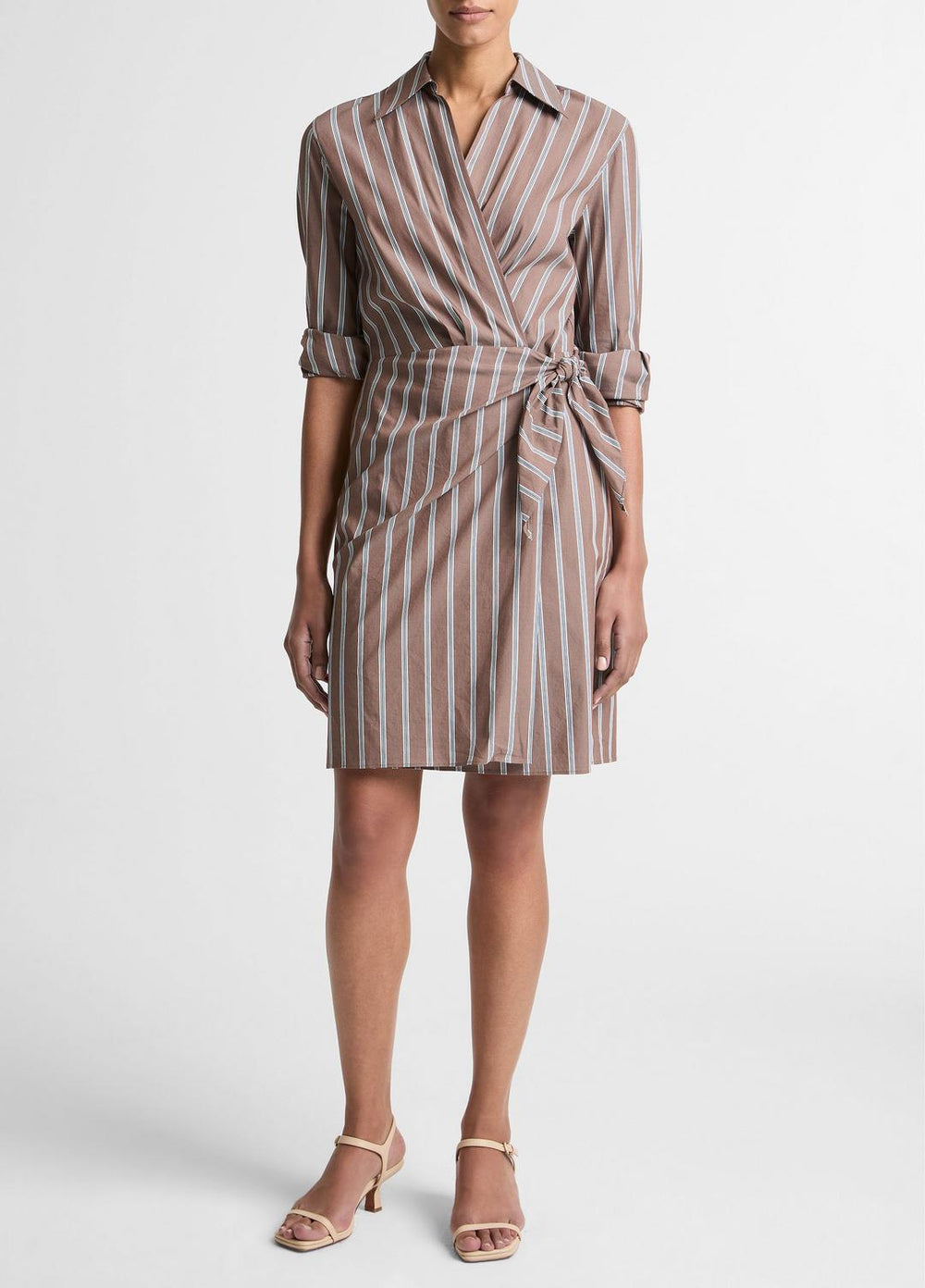 Striped Cotton-Blend Wrap Dress in Dresses | Vince near me