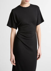 Ruched-Side Matte Jersey Short-Sleeve Dress in Dresses | Vince outlet