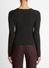 Metallic Ribbed High V-Neck Sweater in Vince Products Women | Vince discount