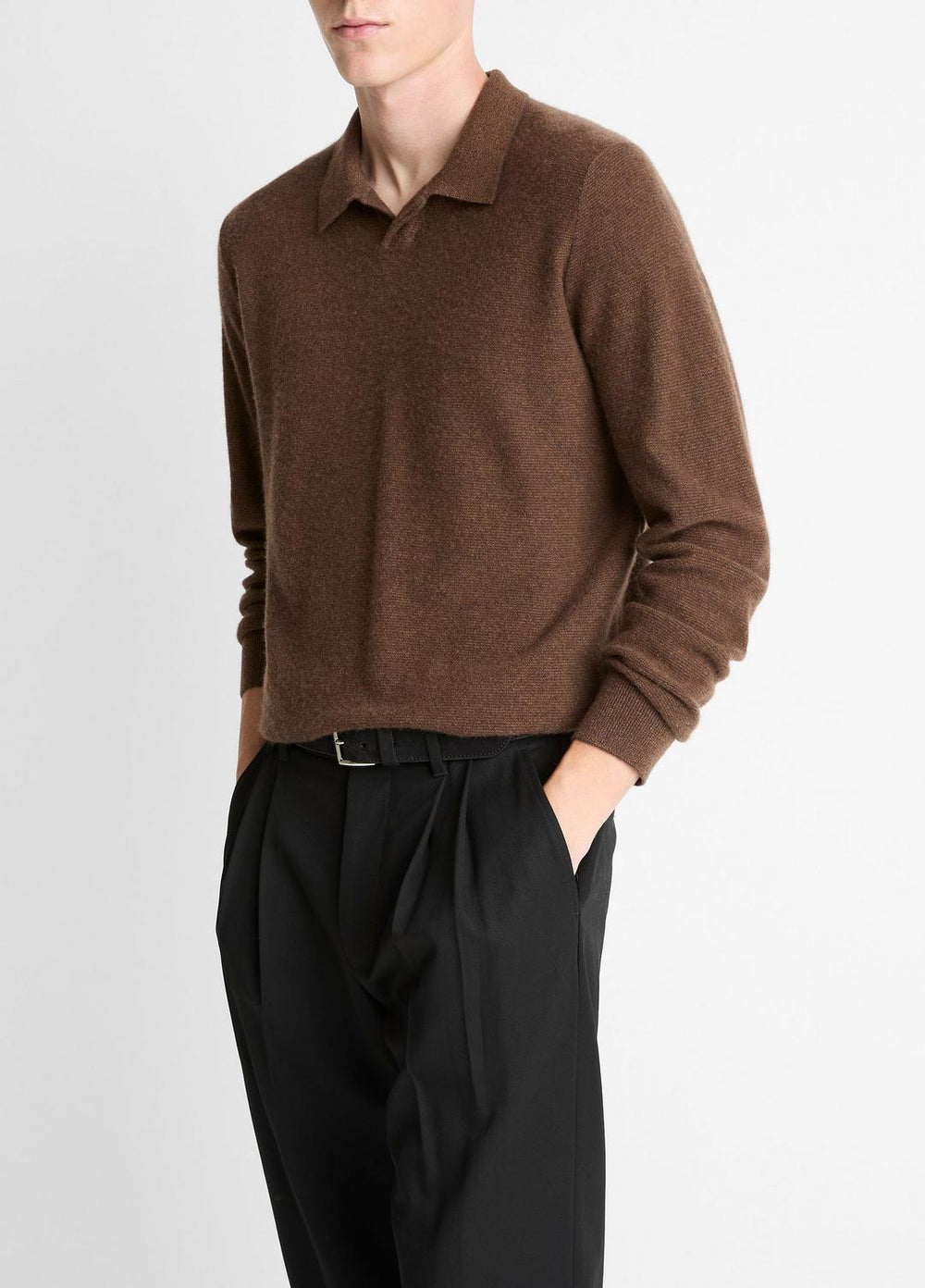 Feed Stripe Plush Cashmere Johnny-Collar Sweater in Cashmere | Vince for sale