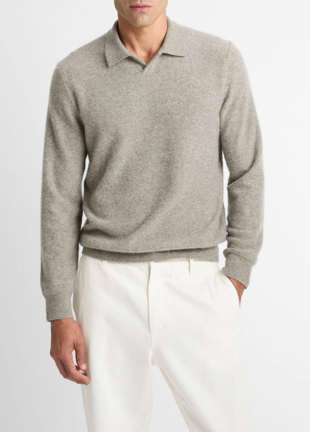 Plush Cashmere Johnny-Collar Polo in Cashmere | Vince on sale