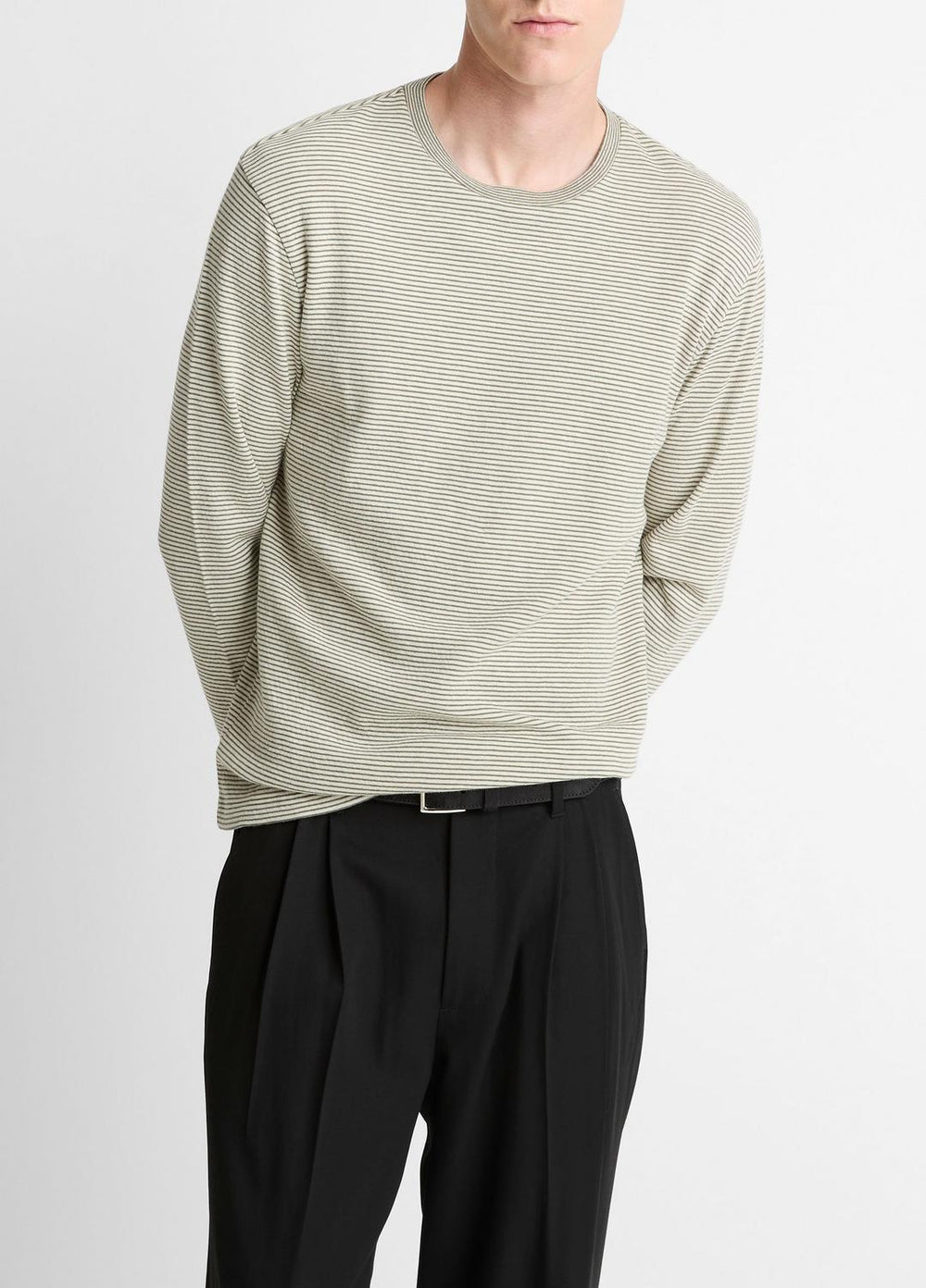 Striped Double-Knit Pima Cotton Long-Sleeve T-Shirt in Long Sleeve | Vince discount