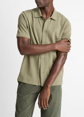 Jacquard-Knit Cotton Short-Sleeve Button-Front Shirt in Short Sleeve | Vince outlet