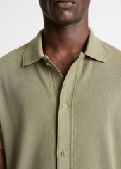 Jacquard-Knit Cotton Short-Sleeve Button-Front Shirt in Short Sleeve | Vince outlet
