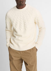 Airspun Merino Wool Cable-Yoke Sweater in Crew Neck | Vince US