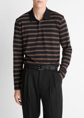 Striped Cotton-Blend Long-Sleeve Polo Shirt in Henleys & Polos | Vince US