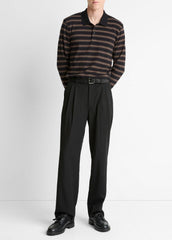 Striped Cotton-Blend Long-Sleeve Polo Shirt in Henleys & Polos | Vince US