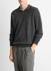 Feed Stripe Plush Cashmere Johnny-Collar Sweater in Cashmere | Vince for sale