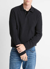 Basket-Weave Cotton Long-Sleeve Polo Shirt in Henleys & Polos | Vince US