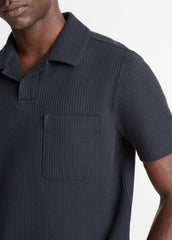 Seersucker-Knit Stretch-Cotton Short-Sleeve Johnny-Collar Shirt in Short Sleeve | Vince for sale