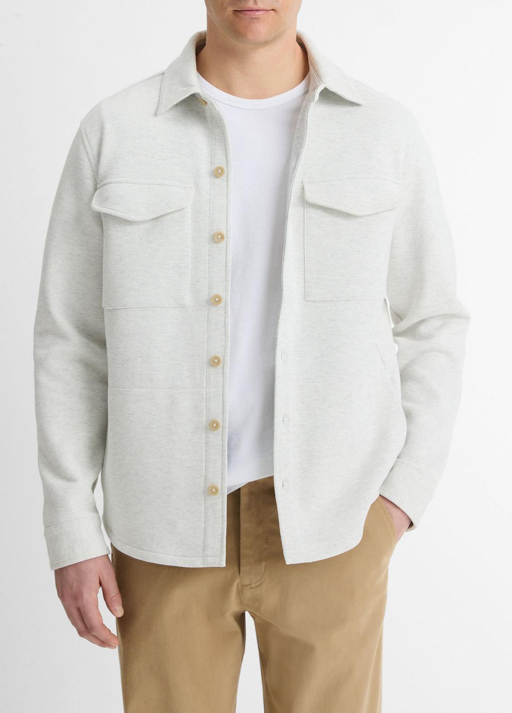 Double-Knit Cotton-Blend Piqué Shirt Jacket in Shirt Jackets | Vince for sale
