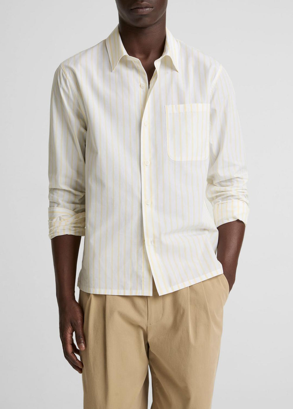 Striped Cotton-Blend Poplin Button-Front Shirt in Long Sleeve | Vince outlet