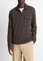 Herringbone Cotton-Blend Zip Polo Shirt in Henleys & Polos | Vince US
