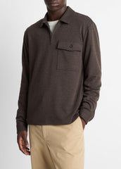 Herringbone Cotton-Blend Zip Polo Shirt in Henleys & Polos | Vince US