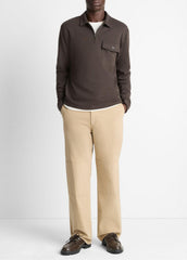Herringbone Cotton-Blend Zip Polo Shirt in Henleys & Polos | Vince US