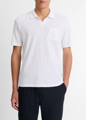 Cotton-Blend Johnny-Collar Polo Shirt in Short Sleeve | Vince for sale