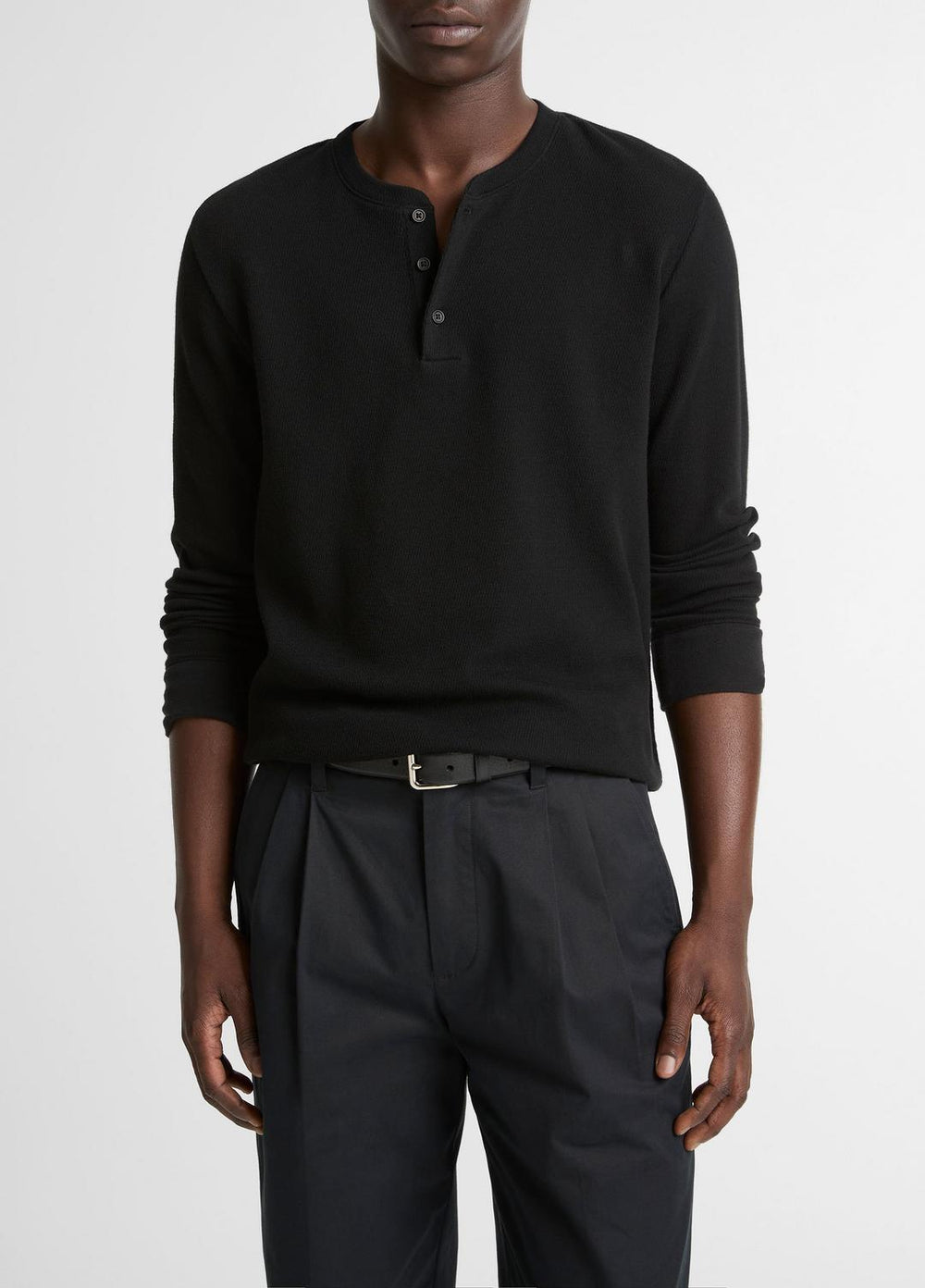 Jacquard-Rib Cotton Henley in Long Sleeve | Vince for sale