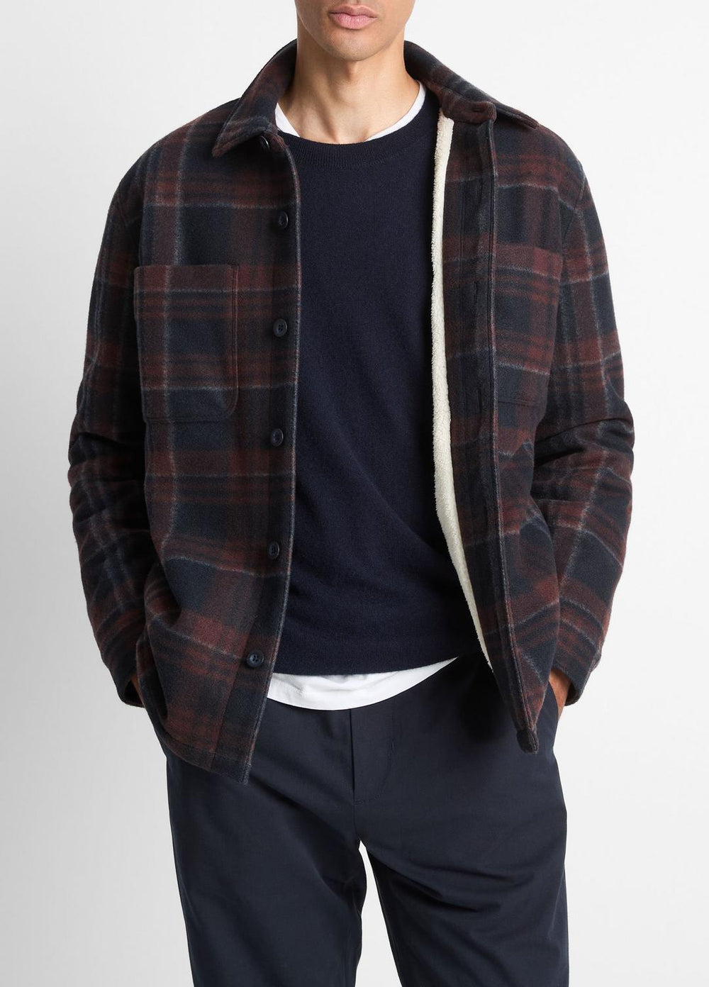 Sherpa-Lined Plaid Shirt Jacket in Shirt Jackets | Vince outlet