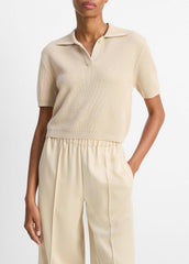 Ribbed Silk-Cotton Polo Sweater in Sweaters | Vince outlet