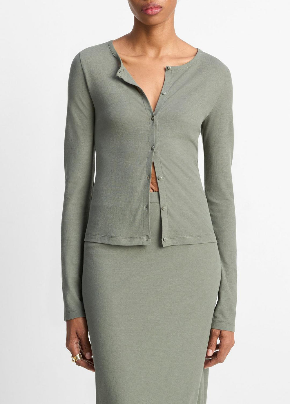 Cotton Crepe Jersey Cardigan in Shirts & Tees | Vince discount