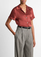 Silk Short-Sleeve Button-Front Shirt in Shirts & Tees | Vince near me