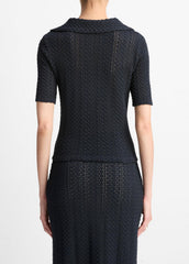 Textural Cotton Elbow-Sleeve Polo Top in Shirts & Tees | Vince near me