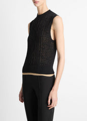 Cable Cotton-Blend Double-Layer Shell in Sweaters | Vince Online