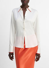 Tipped Silk Button-Front Blouse in Shirts & Tees | Vince outlet
