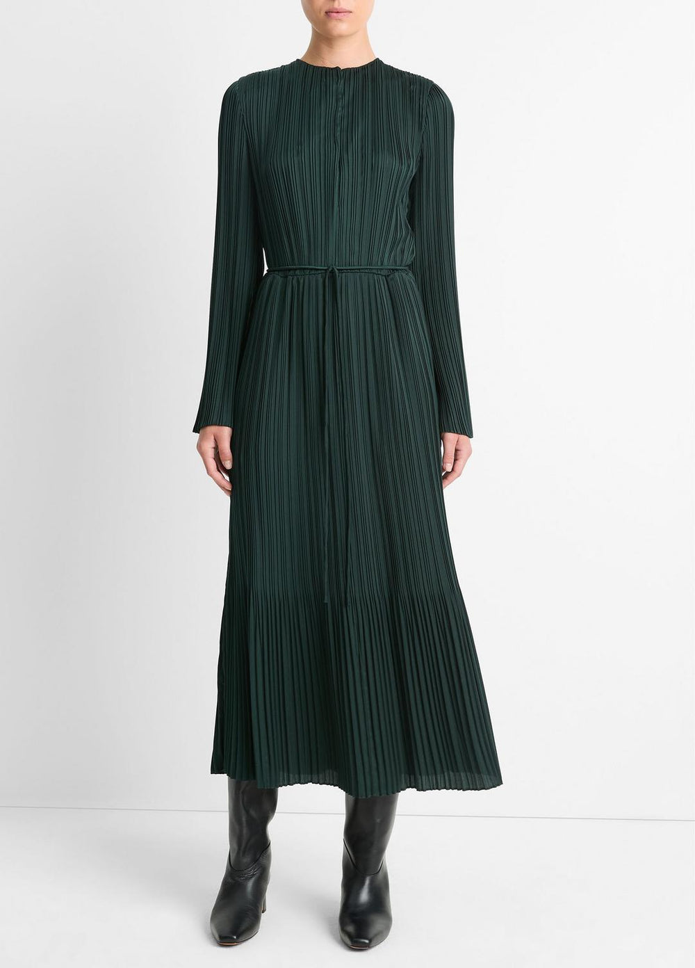 Pleated Satin Long-Sleeve Dress in Dresses & Skirts | Vince near me