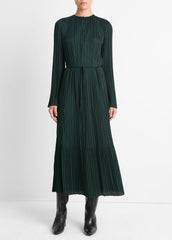 Pleated Satin Long-Sleeve Dress in Dresses & Skirts | Vince near me
