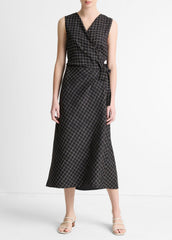 Trellis Plaid Draped Sleeveless Wrap Dress in Dresses & Skirts | Vince US